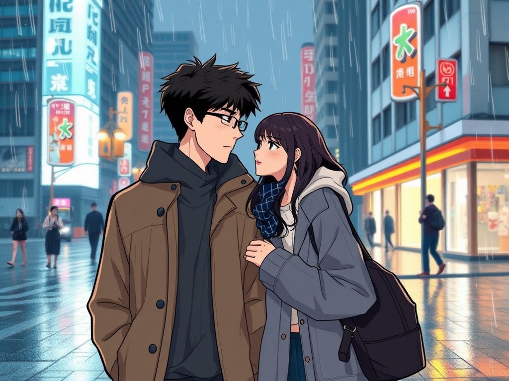现代都市男女在雨夜相遇的韩漫封面