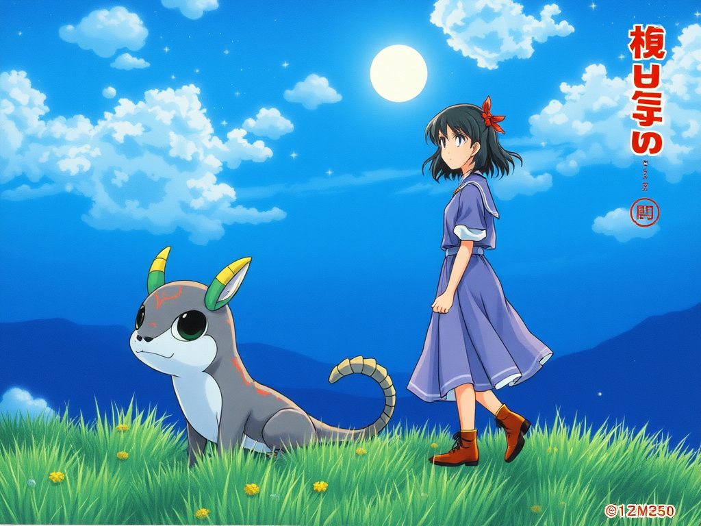 少女与魔法生物在月光下相伴的经典日漫封面