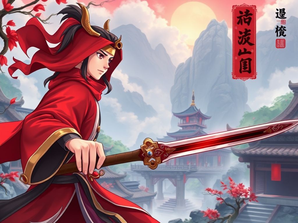 东方幻想世界中的红衣剑客国漫封面